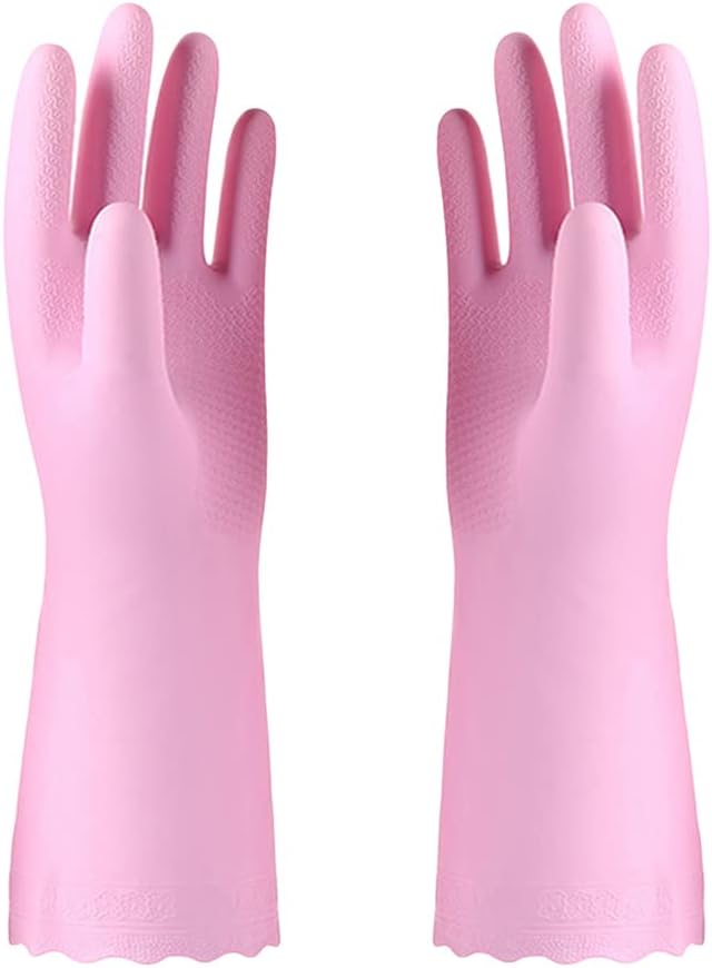 Alimat PluS Pink Cleaning Gloves Latex Free, Cotton Liner, 1 Pair, Medium | Reusable Dishwashing Gloves with Non Slip Embossed Texture, Waterproof Kitchen Gloves for Laundry, Gardening