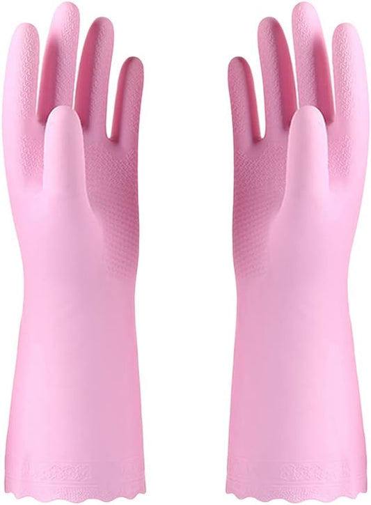 Alimat PluS Pink Cleaning Gloves Latex Free, Cotton Liner, 1 Pair, Medium | Reusable Dishwashing Gloves with Non Slip Embossed Texture, Waterproof Kitchen Gloves for Laundry, Gardening