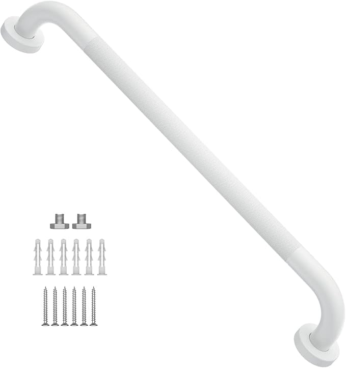 24 Inch Anti Slip Shower Grab Bar Oil Rubbed White 1.25" Diameter,Munzong Bathroom Grab Bar, Knurled Bathroom Balance Bar,Safety Hand Rail Support Handicap Elderly Senior Assist Bath Handle | Bathroom Grab Bar 1.25" Diameter Knurled Bathroom Balance Ba...