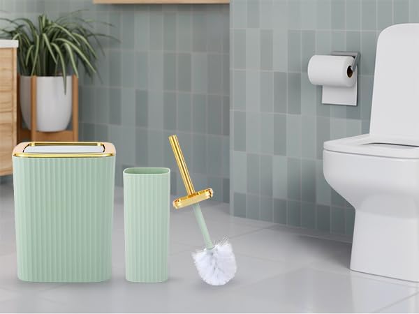 9 PCS Green Bathroom Accessories Set with Trash Can Bathroom Accessory | All-in-One Kit with Trash Can,Toothbrush Holder,Soap Dispenser,Toothbrush Cup,Vanity Tray,Soap Dish,Toilet Brush etc for Home