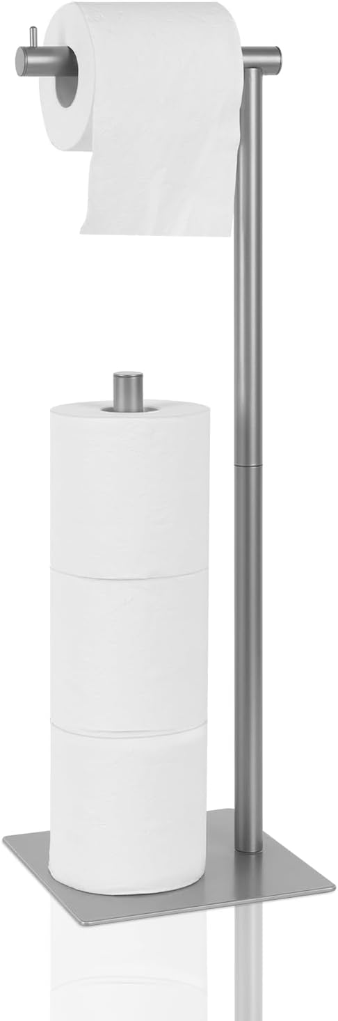 Toilet Paper Holder Stand Silver Toilet Paper Roll Holder for Bathroom, Freestanding Metal TP Holder with Reserve Toilet Tissue Storage Shelf, Holds Up to 4 Rolls of Paper | Freestanding TP Holder with Reserve Toilet Tissue Storage Shelf, Holds Up To 4...