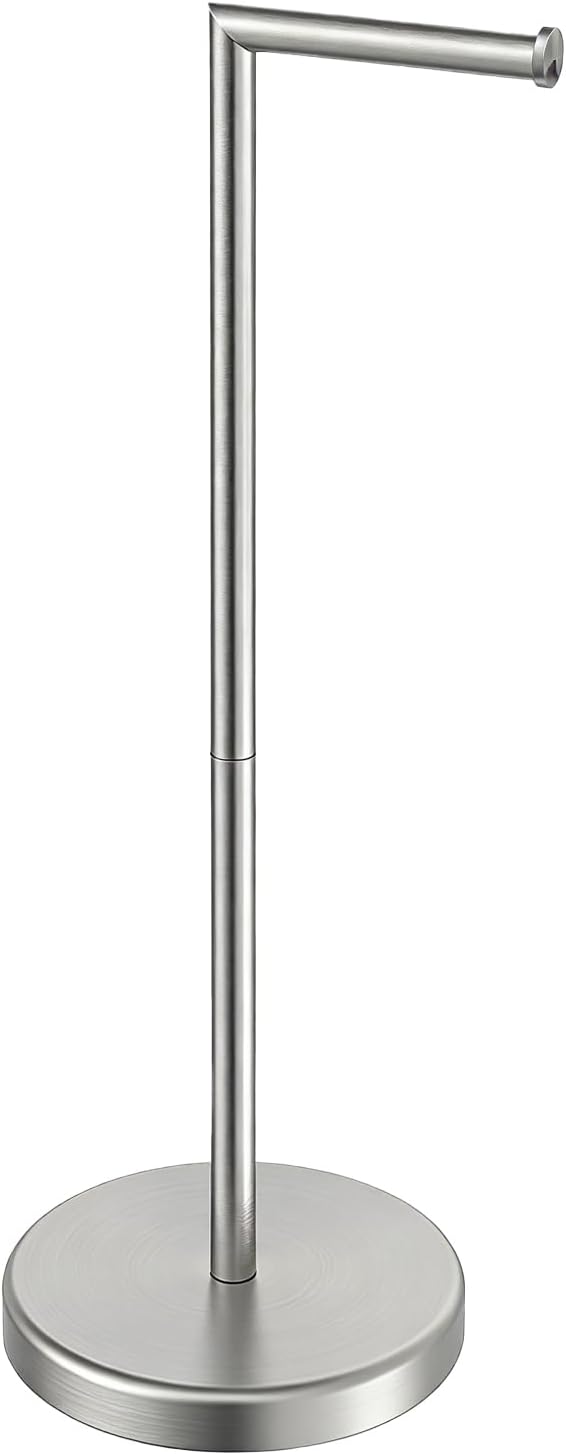 BWE Brushed Nickel Toilet Paper Holder Stand SUS304 Stainless Steel Modern | Freestanding Toilet Paper Roll Tissue Holder for Bathroom Toilet Paper Stand with Heavy Weighted Base Portable Saving Space