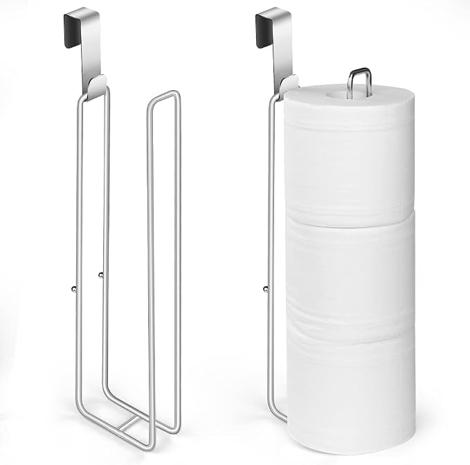 Bathroom Toilet Paper Roll Holder for 3 Roll Tissue（2 Pcs） | , Brushed Nickel,Over The Tank Toilet Paper Holder,Self Adhesive Toilet Paper Holder Storage Wall Mount,Stainless Steel