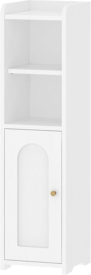 Hzuaneri Bathroom Storage Cabinet, Narrow Toilet Paper Cabinets with Doors | Small Corner Floor Cabinet with Doors and Adjustable Shelf, Bathroom Organizer for Small Spaces, White BC19703X