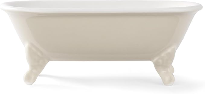 6.5" Ceramic Mini Clawfoot Bathtub Soap Dish, Beige | Decorative, Kitchen Sponge Holder, Shower Tray, 1 Pack