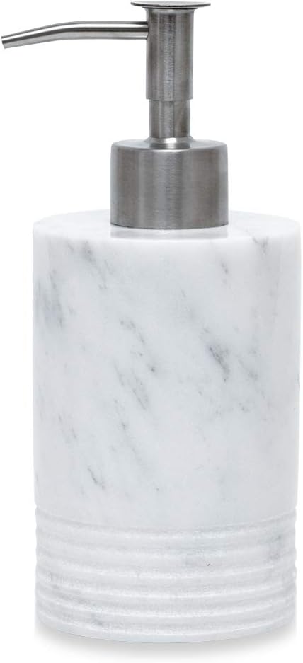 Marble Soap Dispenser Stainless Steel Pump Bathroom Kitchen Countertop | Real Carrara White Marble, Lotion & Liquid Dispenser, Refillable container for hand soap, dish soap and body lotion storage