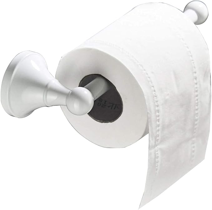 Flybath White Toilet Paper Holder Brass Wall Mounted for Bathroom 5.7 Inch | Rust-proof, Heavy Duty, Sturdy, Easy to Fit, Vintage Loo Roll Holder, Paper Tissue Storage, Traditional Bathroom Accessories