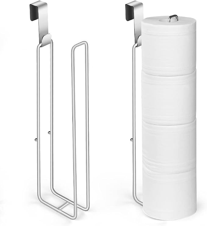 2Pcs Over The Tank Toilet Paper Holder for 4 Roll Tissue，Bathroom Toilet Paper Roll Storage Holder Wall Mount Brushed Nickel,Metal Hanging Toilet Paper Holder Dispenser,Organizer | Bathroom Toilet Paper Roll Storage Holder Wall Mount Brushed Nickel,Met...