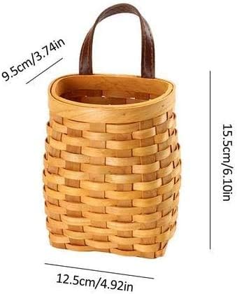 Hand-Woven Wood Storage Basket Portable Wall Hanging Flower Basket Organizer Fruit Vegetable Rattan Box Home Decoration