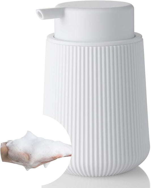 YAUKPH Striped Foaming Hand Soap Dispenser White | with Leak-Proof Pump for Bathroom and Kitchen Countertop 11oz