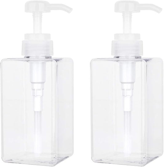 Plastic Pump Bottle Refillable Lotion Soap Dispenser 15oz Clear 2 Pack | Sturdy, BPA-Free, Leak Proof, Empty Liquid Container for Dish Hand Soap, Body Wash, Shampoo, Kitchen Bathroom Decor