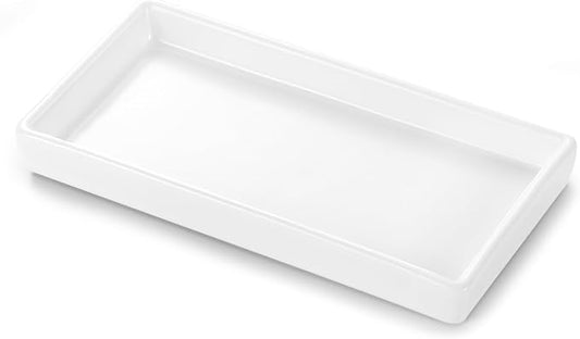 Luxspire Bathroom Vanity Tray Ceramic Perfume and Jewelry Dish, Mini, White | 6.7 x 3.5 inch Smooth matte ceramic, easy clean, anti-slip bottom, organize soap dispenser jewelry candles