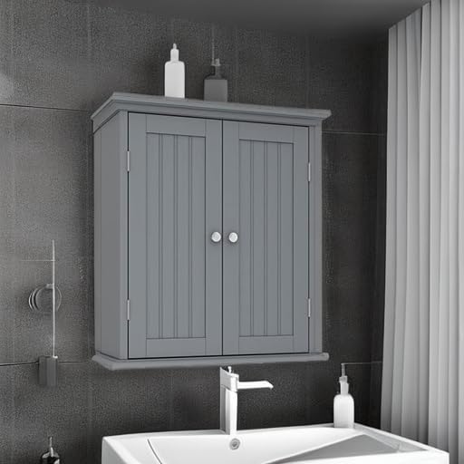 ChooChoo Bathroom Wall Cabinet with 2 Doors, Over The Toilet | 8.8"D x 21.1"W x 24"H, Medicine Cabinet, Adjustable Shelves, Cupboard, Grey