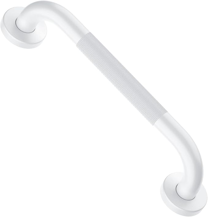 ZUEXT 12 Inch Oil Rubbed White Anti Slip Stainless Steel Shower Grab Bar | Knurled Grip, Bathroom Balance Bar, Wall Mount Safety Handrail Support, Handicap Injury Elderly Senior Assist Handle