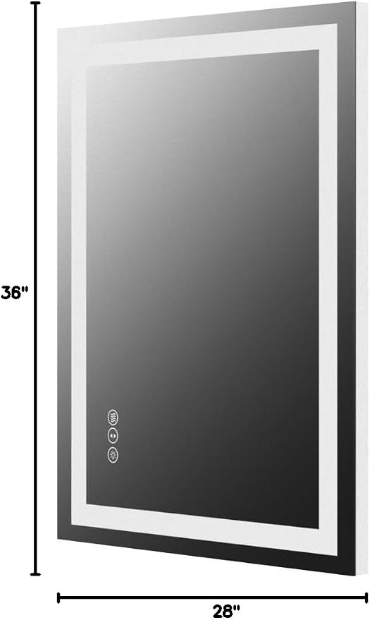 LED Bathroom Mirror, 28"X36" with Front Light and Backlit | Stepless Dimmable, Anti-Fog, Shatter-Proof, HD Reflection, Memory, 3 Colors Lighting, UL Listed (Horizontal/Vertical).