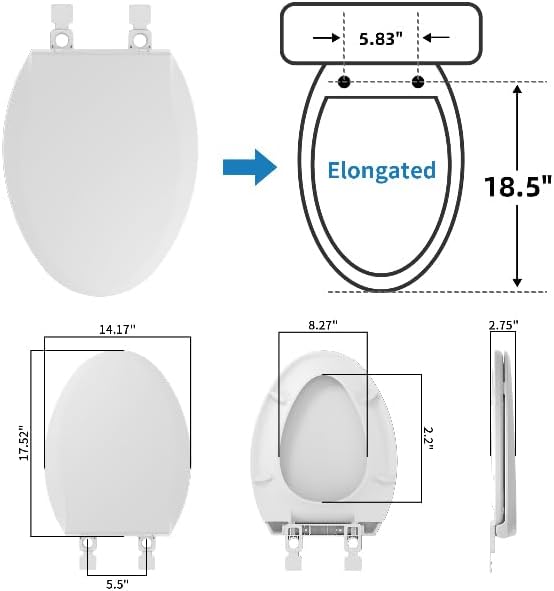Hibbent Elongated Toilet Seat with Oval Cover, Soft Close Toilet Seat, Easy to Install,Never Loosen Hinge to Prevent Shifting, Non-slip Seat Bumpers and Easily Cleaning(White)