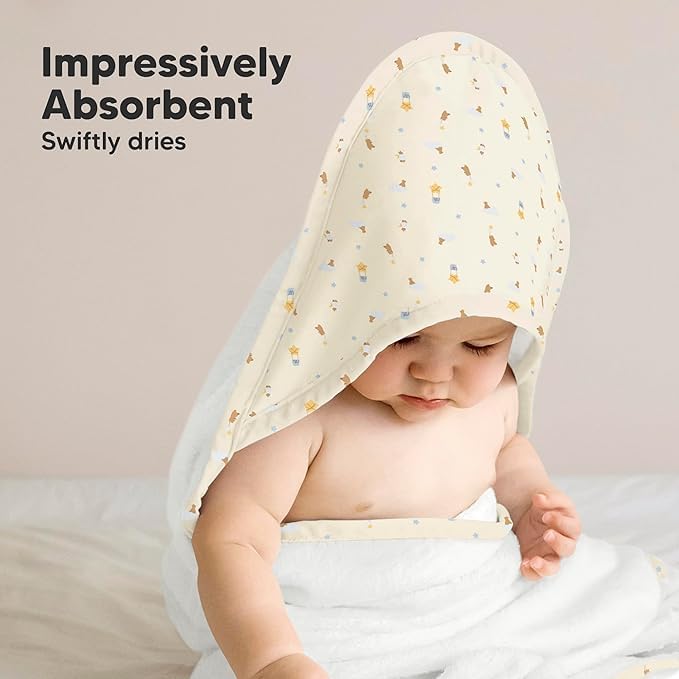 KeaBabies Hooded Baby Towel for Newborn, Baby Bath Towels (Dreamers, 35x35) | Viscose Derived from Bamboo, Large Baby Towels with Hood, Boys, Girls, Toddler, Soft Absorbent Baby Bath Essentials