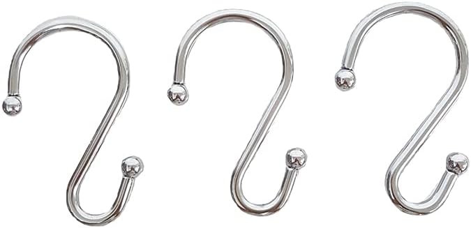 Shower Curtain Hooks, Set of 12 Rust Proof S Shaped Decorative Shower Curtain Rings,Multi-Purpose Hangers S Hooks (Chrome)
