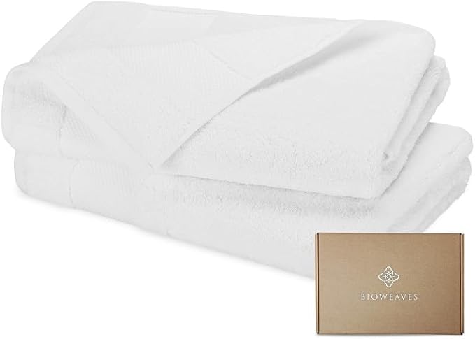 100% Organic Cotton Bath Sheet Set of 2 | Soft Oversized Bath Towels | 700 GSM Premium Bath Towel Sheet Set GOTS Certified - White