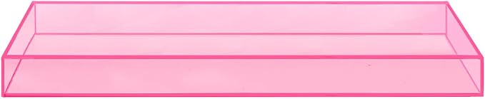 ROYALITA Acrylic Tray for Countertop, Guest Towel Holder Tray for Bathroom | Vanity Trays for Napkin Perfume Jewelry Makeup, Bathroom Tray for Soap Dispenser, Aromatherapy, Cup & Candle, Pink