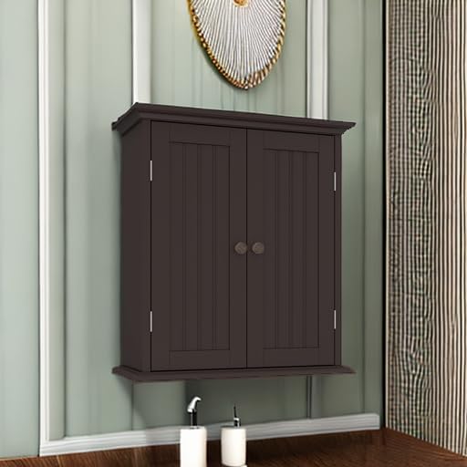 ChooChoo Bathroom Wall Cabinet with 2 Doors, Over The Toilet | 8.8"D x 21.1"W x 24"H, Medicine Cabinet, Adjustable Shelves, Cupboard, Espresso