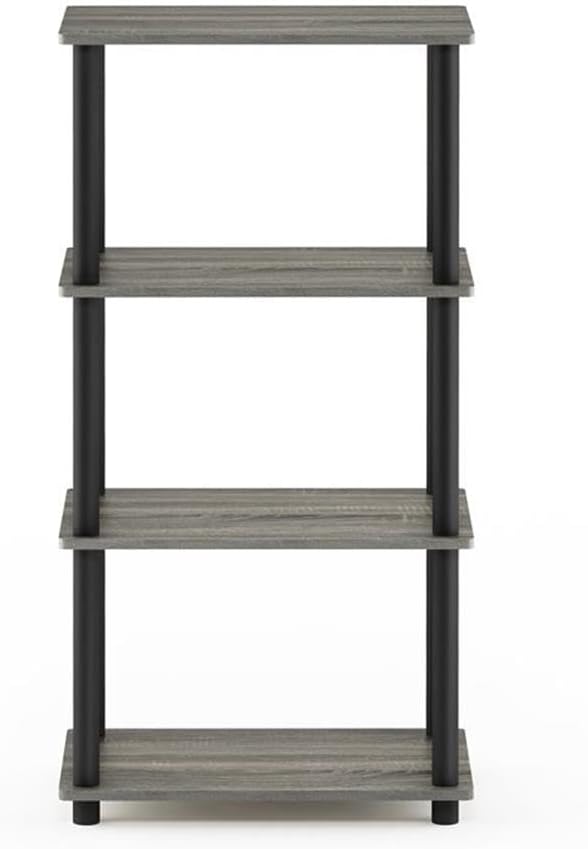 Furinno Turn-N-Tube No Tool 4-Tier Storage Shelf, Narrow, French Oak Grey/Black