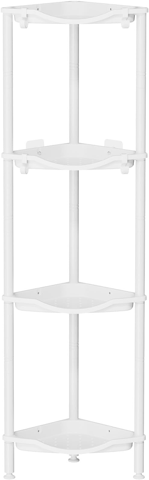 Lifewit Floor Standing Shower Caddy Corner, 4 Tier Plastic Shower Stand Rack with Adjustable Feet and Hooks, Rustproof Bathroom Shelf Organizer, White, 34 x 24 x 107 cm/13 x 9.5 x 42 inch