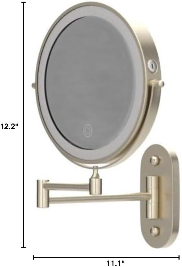 8" Wall Mounted Makeup Mirror,Oval Base, 10X, Brushed Nickel | Rechargeable Lighted Makeup Vanity Mirror,Double Sided Dimmable,Magnifying,3 Color Lighting,360 Rotation Shaving,Women Gift