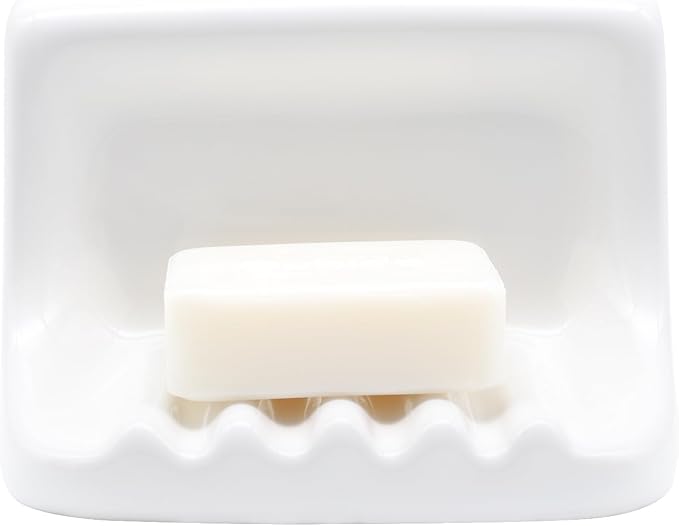 White Vintage Wall Mounted Ceramic Soap Dish Holder Bathroom Shower Wall | Retro Ceramic Porcelain Soap Dish Holder Tray for Home Bathtub Bathroom Sink Shower Wall Easy to Clean Keep Soap Dish Dry