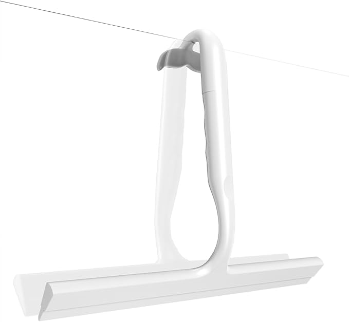 Shower Squeegee for Shower Glass Doors, 10 in Bathroom Squeegee with Hook | Muilt-Purpose Glass Squeegee for Tile, Shower Walls, Window, Car Cleaning, Streak-Free, No-Squeak, Ergonomic Hanging Squeegee