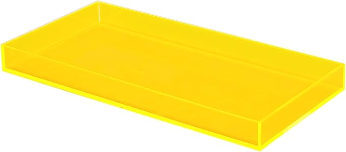ROYALITA Acrylic Tray for Countertop, Guest Towel Holder Tray for Bathroom | Vanity Trays for Napkin Perfume Jewelry Makeup, Bathroom Tray for Soap Dispenser, Aromatherapy, Cup & Candle, Yellow