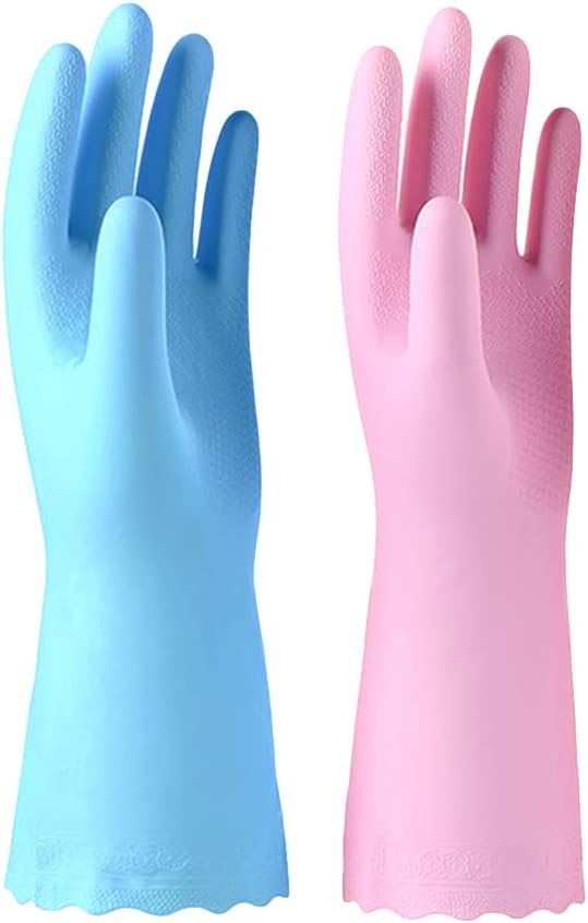 Alimat PluS Kitchen Gloves Latex Free, Cotton Flock Liner, 2 Pairs, Large | Reusable Dishwashing Gloves with Non Slip Embossed Texture, Waterproof Cleaning Gloves for Laundry, Gardening