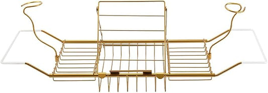 Expandable Bathtub Caddy Tray with Wine Holder & Reading Rack, Bronze | Adjustable 20"-38" fits most tubs,Includes Soap Dish Wine Holder and Laptop Reading Rack,Bathtub Tray for Home