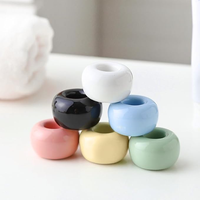 Mini Ceramics Toothbrush Holder Stand for Bathroom Vanity Countertop, Handmade Couple Toothbrush Head Holder, Shaver Holder and Office Pen Holder, Pink&Blue, Pack of 2