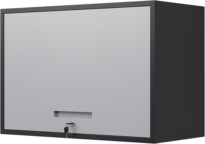 Metal Wall Cabinet with Doors and Shelves, Wall Mounted Storage Cabinet for Garage, Basement, Kitchen, Warehouse (Black Gray, 21.6" H)