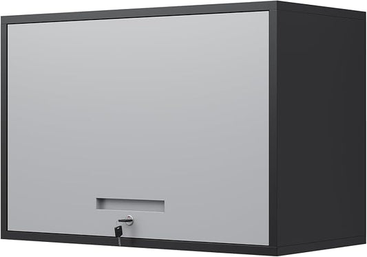 Metal Wall Cabinet with Doors and Shelves, Wall Mounted Storage Cabinet for Garage, Basement, Kitchen, Warehouse (Black Gray, 21.6" H)