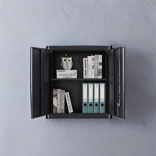GREATMEET Locking Metal Wall Cabinets for Garage, Garage Cabinets Wall Mount, Steel Floating Hanging Storage Cabinet with Doors and Adjustable Shelf for Utility Room | 27.95" H Wall Mount Storage Cabinet, Steel Hanging Utility Tool Cabinet for Garage S...