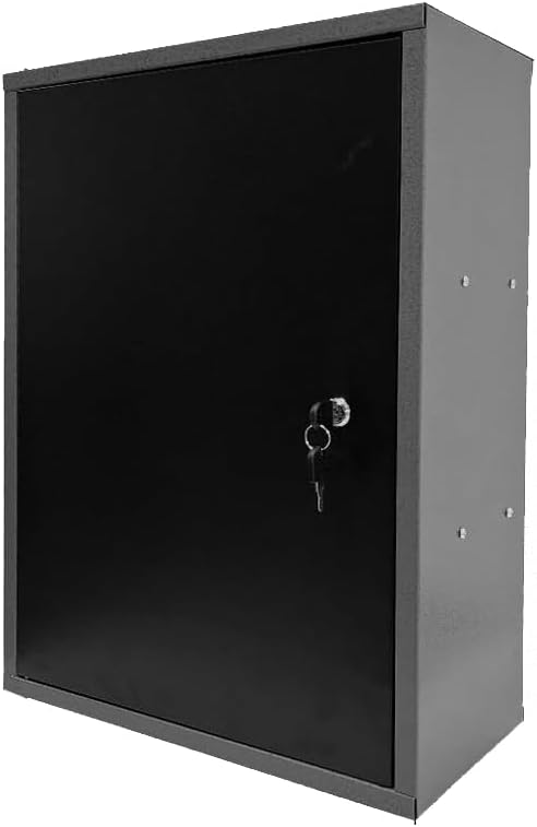 JZD Metal Wall Mounted Storage Lockable Garage Cabinet with 2 Removable Shelves, Black & Grey