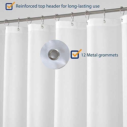 N&Y HOME Short Fabric Shower Curtain Liner 72 W x 60 H inches, White | Hotel Quality, Bottom Magnets, Machine Washable, Water Repellent, 72x60 Cloth Shower Curtain with Grommets for Bathroom