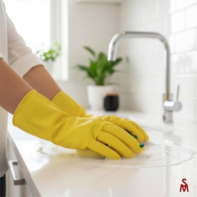 SteadMax 3/6 Pairs Cleaning Gloves, Reusable Natural Rubber Dish Gloves, Non-Slip Gloves for Kitchen and Household