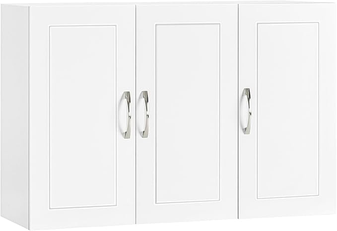 SoBuy Bathroom Wall Cabinet, Large 3-Door, 23.6 x 11.8 x 35.4 in, White | Adjustable Shelf Floating Wall Storage Cabinet, Multi-Scene Bathroom Cabinet For Laundry, Kitchen & Garage, FRG231-L-W