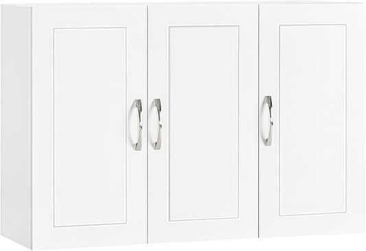 SoBuy Bathroom Wall Cabinet, Large 3-Door, 23.6 x 11.8 x 35.4 in, White | Adjustable Shelf Floating Wall Storage Cabinet, Multi-Scene Bathroom Cabinet For Laundry, Kitchen & Garage, FRG231-L-W