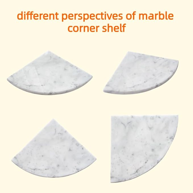 2 pcs Marble Shower Corner Shelf for Bathroom, 9 Inch x 9Inch Gray Veins and Soft White Marble Corner Shelves for Bath Wall Mounted Both Side Polished