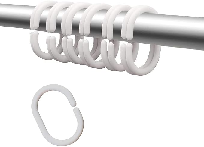 Plastic Shower Curtain Hooks C Shape Shower Curtain Rings for Bathroom Shower Rod Window Curtains Hanger (White, 12pack)