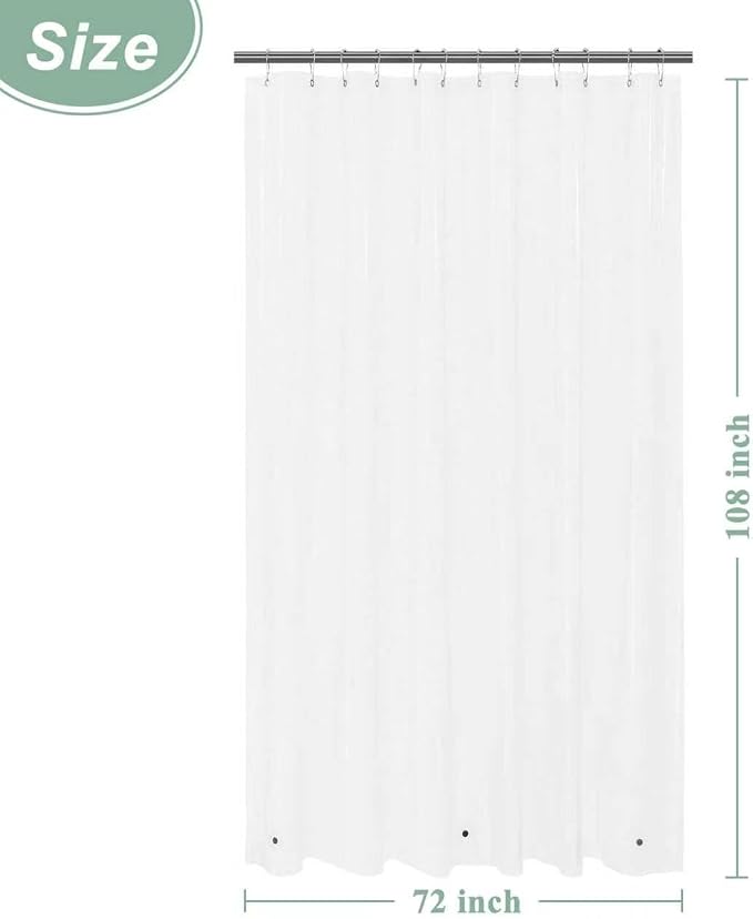 72x108 Extra Long Shower Curtain Liner Clear | 3 Bottom Magnets,12 Rustproof Grommets,Water Proof Lightweight PEVA,72W x 108H for Bathroom Super Long Size
