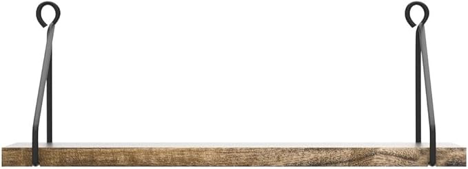Afuly Rustic Floating Shelves for Wall, Wood Shelf with Brackets, Set of 2 | Solid Wood and Metal, Hanging Bookshelf, Plants Photos Display, for Bathroom, Kitchen, Living Room, Bedroom, Home Decor