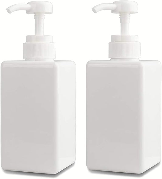 Plastic Pump Bottle Refillable Lotion Soap Dispenser 15oz White 2 Pack | Sturdy, BPA-Free, Leak Proof, Empty Liquid Container for Dish Hand Soap, Body Wash, Shampoo, Kitchen Bathroom Decor