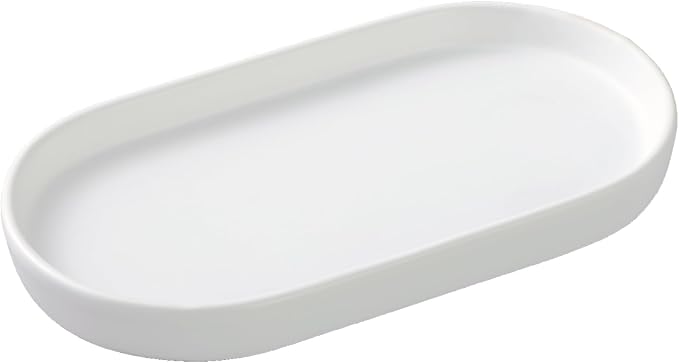White Round Soap Dispenser Tray - 8'' Ceramic Vanity Tray for Bathroom Decorative, Jewelry Ring Dish, Comestic Holder, Kitchen Sink Countertop Organizer Plate