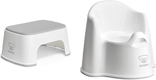 BabyBjörn Step Stool, White/Gray & Potty Chair, White/Gray