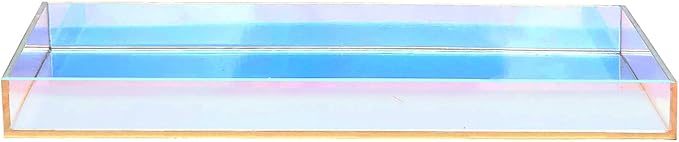 ROYALITA Acrylic Tray for Countertop, Guest Towel Holder Tray for Bathroom | Vanity Trays for Napkin Perfume Jewelry Makeup, Bathroom Tray for Soap Dispenser, Aromatherapy, Cup & Candle, Iridescent